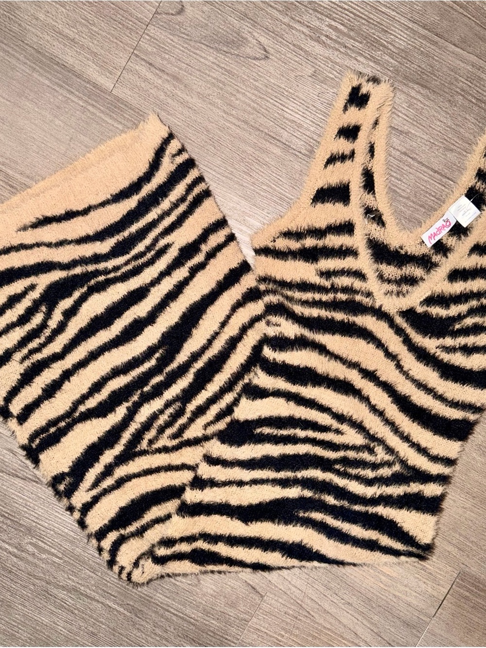 MADRAG Zebra Print Fluffy Sleeveless Bodycon Maxi Dress